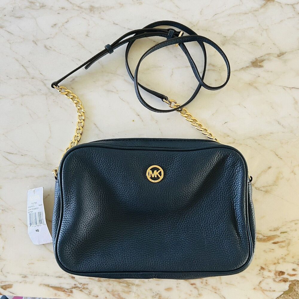 MICHAEL KORS Fulton Solid Navy Leather East West Crossbody Bag